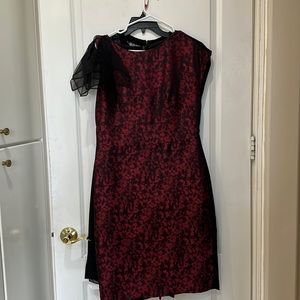 Classy red and black dress with bow on shoulder